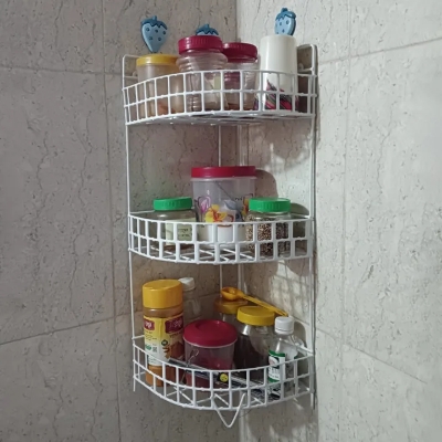 Picture of 3 Tier Hanging Corner Storage Rack Wall Mount Kitchen Bathroom Organizer 22x12 Inches