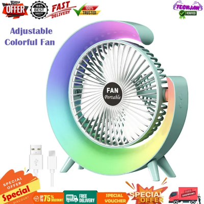 Picture of Mini Portable Adjustable Desktop Fan With Colorful Lights 