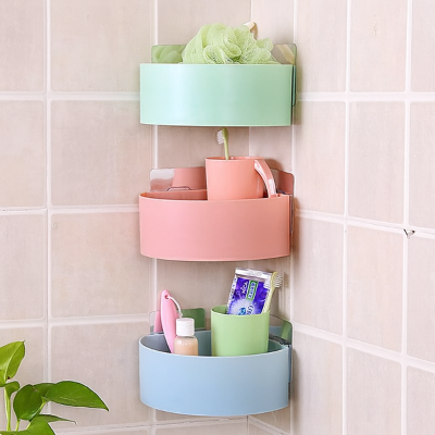 Picture of Punch-Free Bathroom Corner Shelf Wall Storage Rack