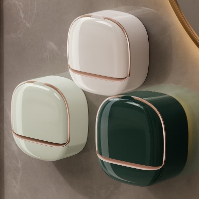 Picture of Wall-Mounted Punch-Free Soap Holder – Flip-Top Drain Soap Box for Bathroom Storage