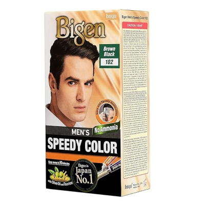 Picture of International Thailand product Bigen Bigen Men's Speedy Hair   Brown Black colour natural black shade no 102 used for male - 40 GM+ 40 GM