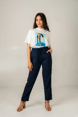 Picture of Unisex Navy Linen Effect Joggers