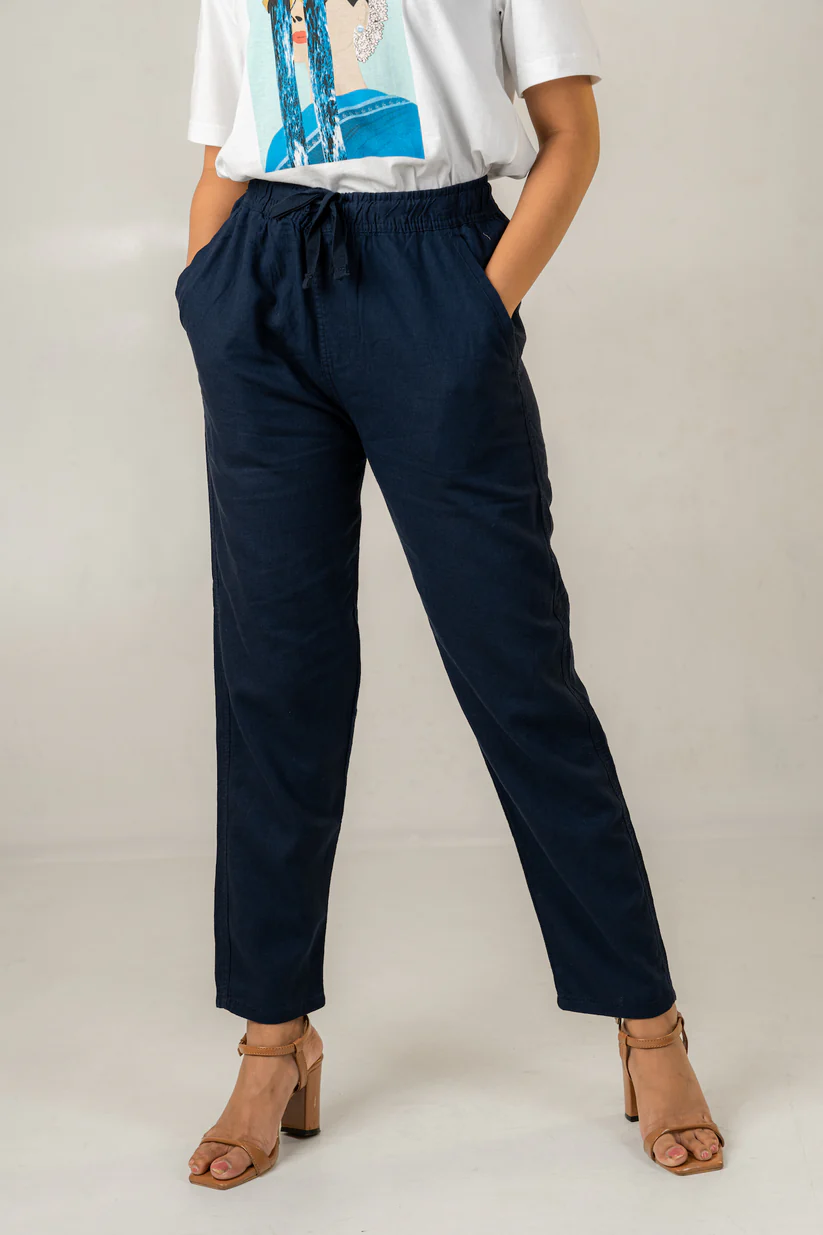 Picture of Unisex Navy Linen Effect Joggers