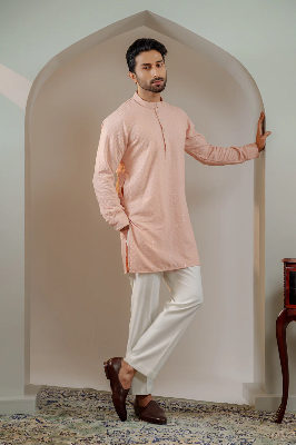 Picture of Ayaaz Embroidered Panjabi – Peach