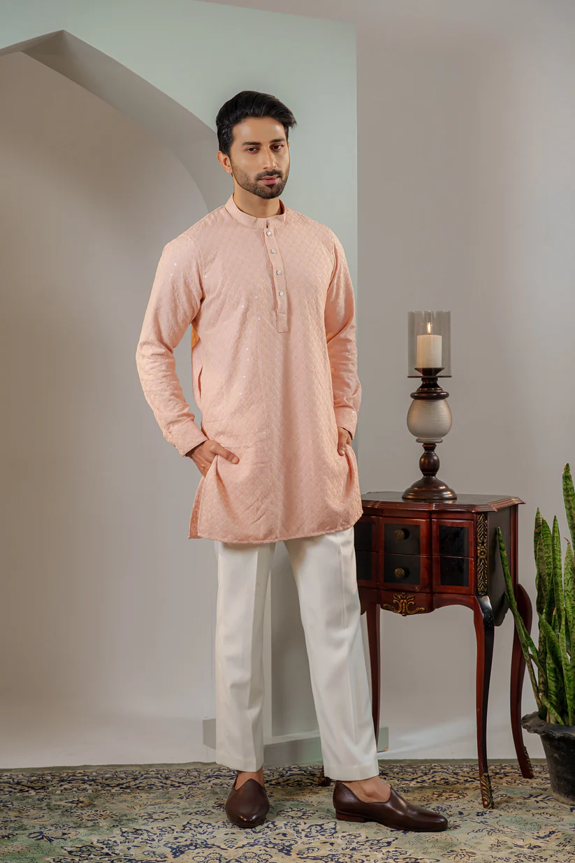 Picture of Ayaaz Embroidered Panjabi – Peach