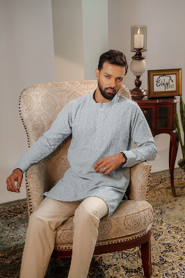 Picture of Ayaaz Embroidered Panjabi - Steel Blue