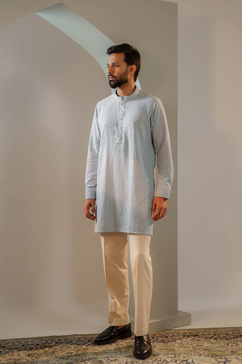 Picture of Ayaaz Embroidered Panjabi - Steel Blue