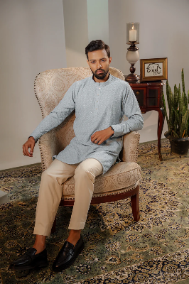 Picture of Ayaaz Embroidered Panjabi - Steel Blue