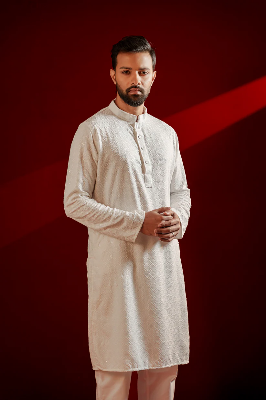 Picture of Zameer Embroidered Panjabi - White