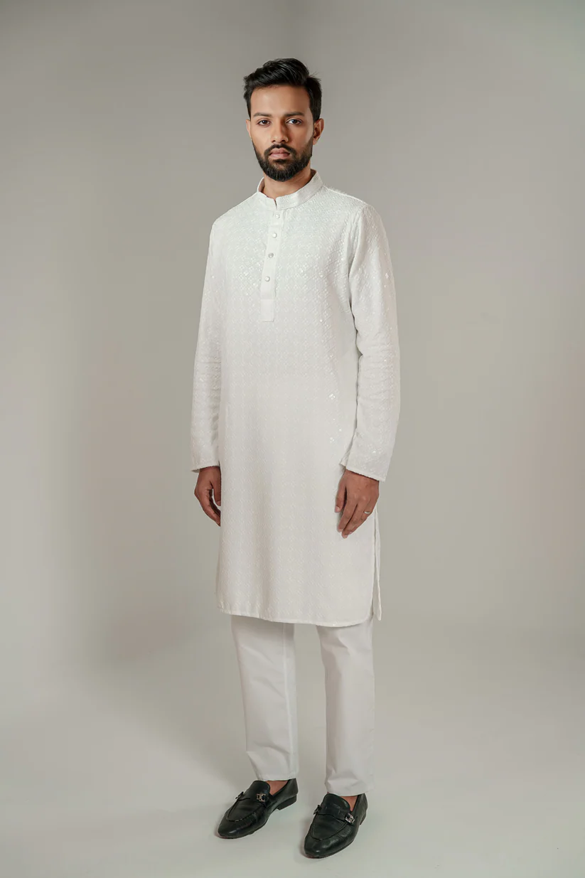 Picture of Zameer Embroidered Panjabi - White
