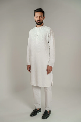 Picture of Zameer Embroidered Panjabi - White