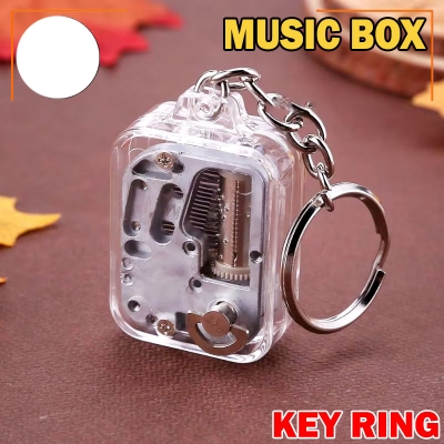Picture of Portable Music Box Movement Keychain for Women Men Unique Acrylic Musical Instrument Toy Key Ring Baby Handy Crank Birthday Gift - Silver
