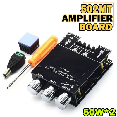 Picture of 502MT Bluetooth 5.0 Super Base Amplifier Board with Acrylic Box Sell 2.0 Channel 2x50W Power Audio Stereo Amplifier Board AUX Bass Treble AMP similar ZK-502M CA-502MT ZK-502MT - Black