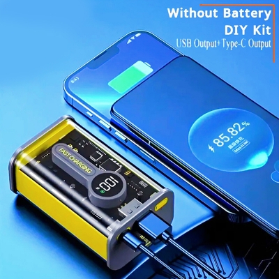 Picture of PD22.5W Nothing Power Bank Case Transparent Power Bank Fast Charging External Battery for Mobile and others Battery Charger (Without Battery) Used 2 cell 18650 model Li-ion battery - Multicolor