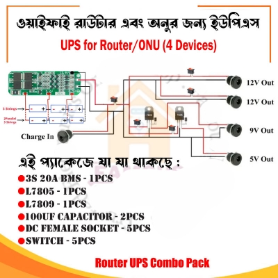 Picture of UPS Kit For Wi-fi Combo Kit 20A BMS Pack - Multicolor