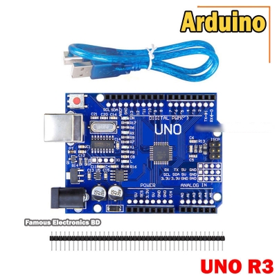 Picture of Arduino UNO R3 ATMEGA328P Chip CH340G Development Board with Data Cable and Headers - Blue