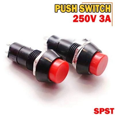 Picture of 2PCS Push Switch PBS-11 PUSH BUTTON AC 250V 3A 2 Pin Leads On Off SPST RED CAP Plastic Push Button Switch Latching Switches - Red