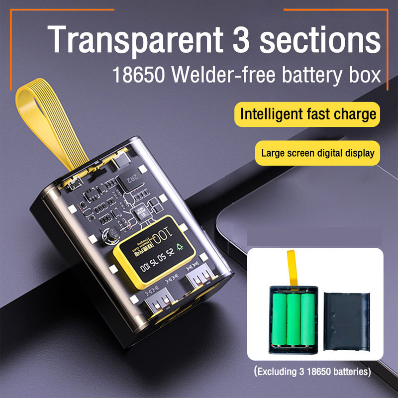 Picture of 18650 Battery Charger Case Cool DIY Power Bank Box Fast Charging Case With Night Light Charging Power Bank Case - Black