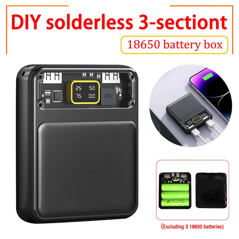 Picture of 3*18650 Battery Holder Dual USB Power Bank Battery Box Mobile Phone Charger DIY Shell Case Charging Storage Case For SmartPhones - Black