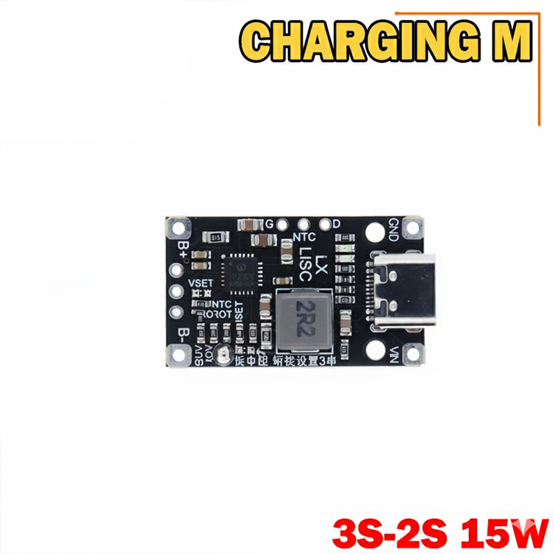 Picture of Type-C USB 2S/3S BMS 15W 8.4V 12.6V 1.5A Lithium Battery Charging Boost Module With Balanced Support Fast Charge With Indicator - Black