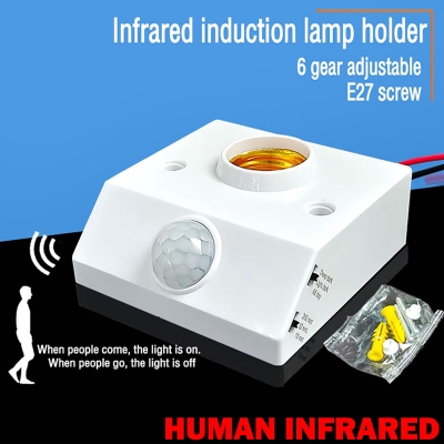 Picture of Motion Sensor Holder PIR Infrared Sensor Switch Automatic for E27 Light Bulb Human Body Induction LED Light Lamp Holder - White