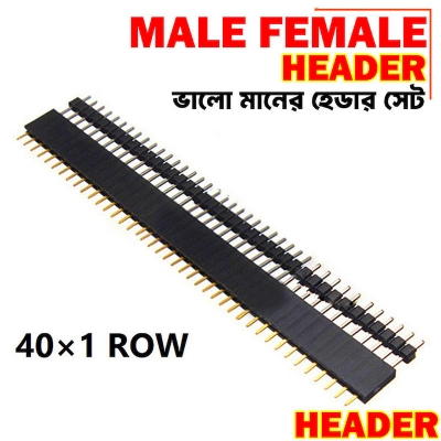 Picture of 40 Pin 2.54mm Single Row Straight Male + Female Pin Header Strip black - Black