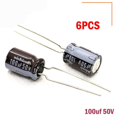 Picture of 6PCS- RADIAL 100uF 50V Electrolytic Capacitors 100uF 50V Radial Polarized Aluminum Electrolytic Capacitor THT Electrolytic Radial Capacitors Electronics Circuitry & Parts - Black