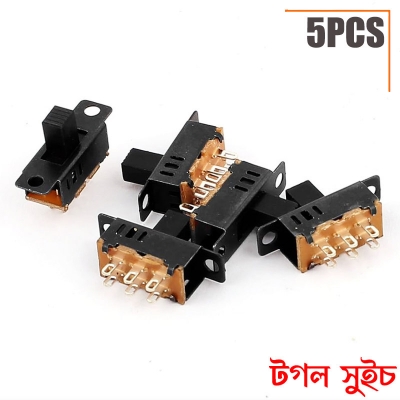 Picture of 5PCS High Knob 6 Pin 3 Position DPDT Panel Slide Switch 0.5A 50V DC - Black