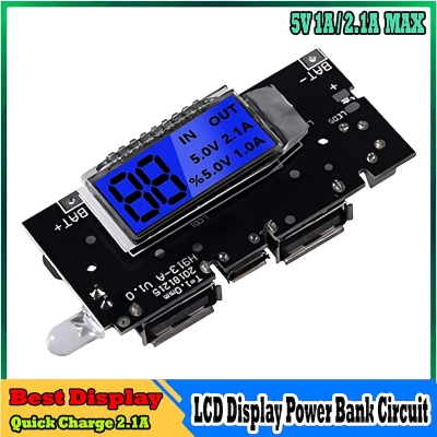Picture of Lcd ডিসপ্লে ইনপুট dc 5v 2a মাইক্রো usb সকেট আউটপুট dc 5v 2.1a 1a ডুয়াল usb ফ্ল্যাশ লাইট এবং bms সুরক্ষা লিথিয়াম ব্যাটারি 3.7v 14500 ব্যাটারি স্মার্ট ফোন চার্জিং মডিউল সহ পাওয়ার ব্যাংক সার্কিট - solar panel - Black