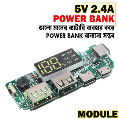 Picture of LED Dual USB 5V 2.4A Micro/Type-C USB Mobile Power Bank 18650 Charging Module Lithium Battery Charger Board Circuit Protection - Green