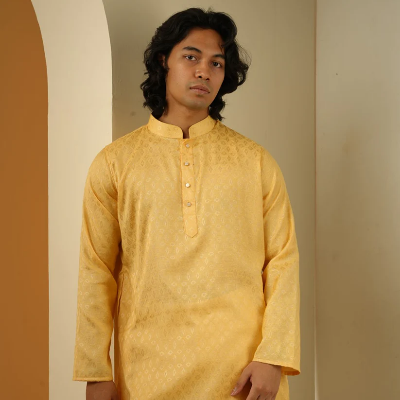 Picture of Nahyan Jacquard Panjabi in Matte Gold