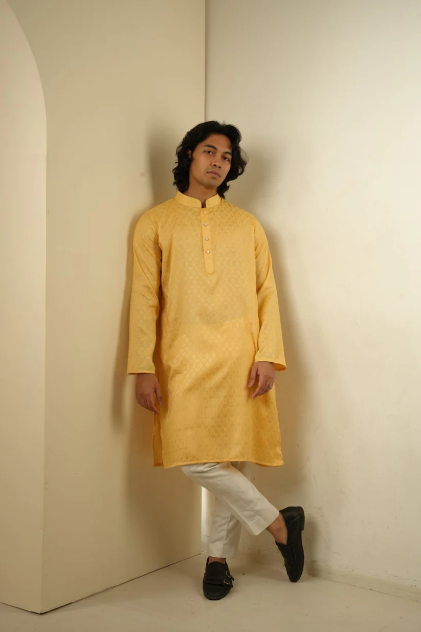 Picture of Nahyan Jacquard Panjabi in Matte Gold