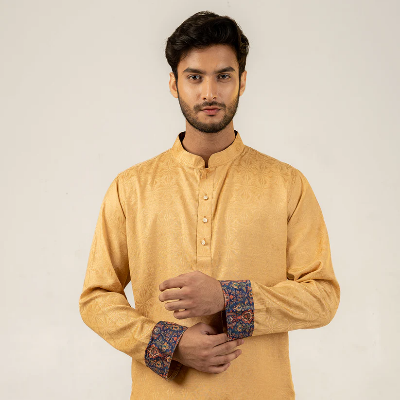 Picture of Nahyan Jacquard Kurta in Heather Gold