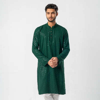 Picture of Feisal Embroidered Punjabi in Emerald Green