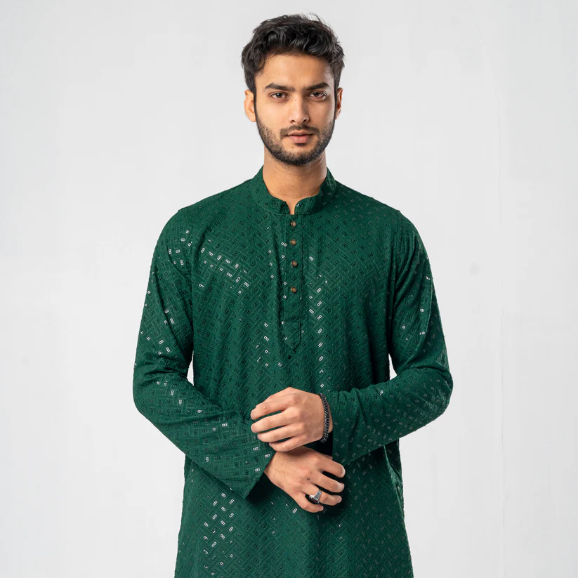 Picture of Feisal Embroidered Punjabi in Emerald Green