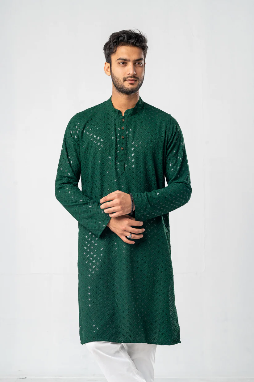 Picture of Feisal Embroidered Punjabi in Emerald Green