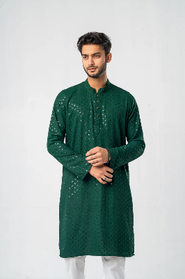 Picture of Feisal Embroidered Punjabi in Emerald Green