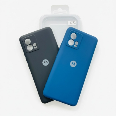 Picture of For Motorola Moto G72 Silicone Cases Shockproof Drop Protection Tested 2023 Round Edge Camera Bumper Perfect Fitting In Black & Blue Color Phone Back Covers