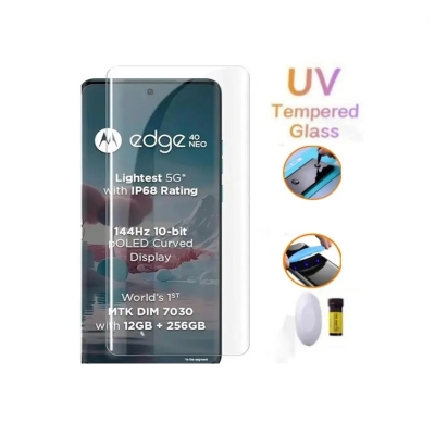 Picture of For Motorola Moto Edge 40 Neo (A+ GRADE) Premium UV Tempered Glass Screen Protector Curved with Liquid Glue and UV Light -Transparent Clear