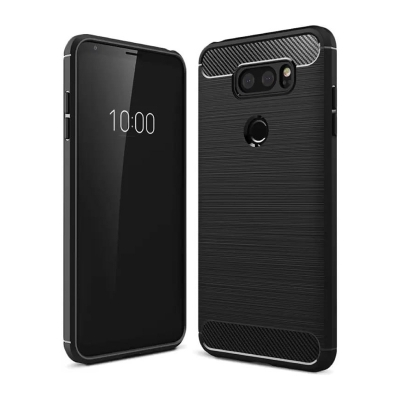 Picture of For LG V30 Carbon Fiber High Quality Soft Mobile Back Cover (Black) for  LG V30