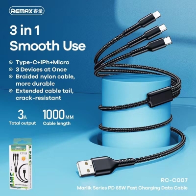 Picture of 3 in 1 Remax smooth use braided nylon 1000mm cable