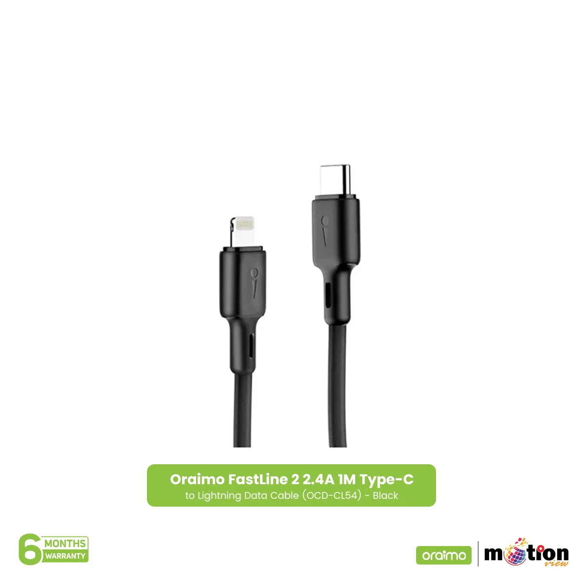 Picture of Oraimo FastLine 2 2.4A 1M Type-C to Lightning Data Cable (OCD-CL54) - Black