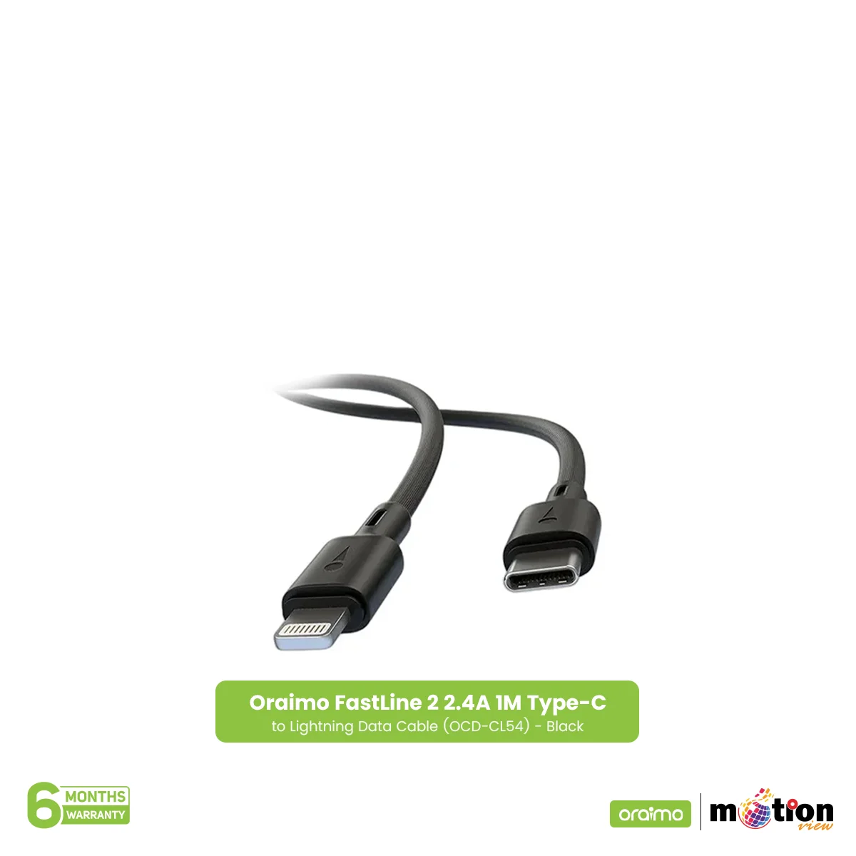 Picture of Oraimo FastLine 2 2.4A 1M Type-C to Lightning Data Cable (OCD-CL54) - Black