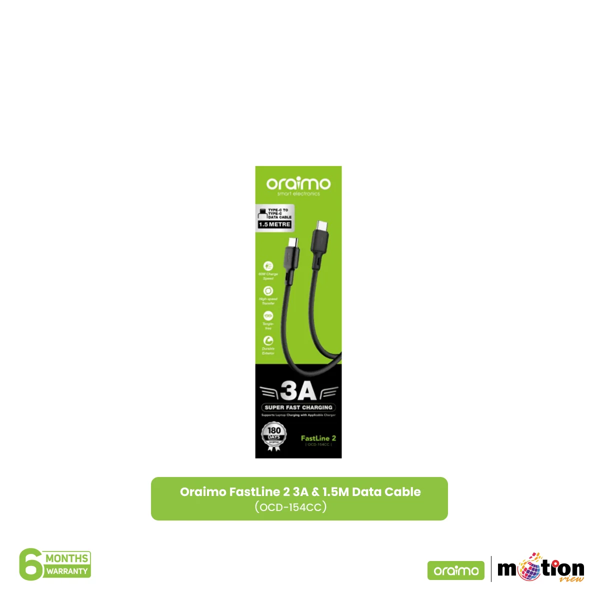 Picture of Oraimo FastLine 2 3A & 1.5M Data Cable (OCD-154CC) - Black