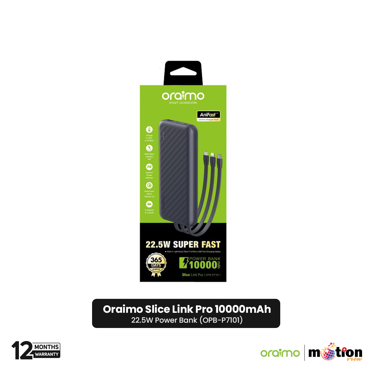 Picture of Oraimo Slice Link Pro 10000mAh 22.5W Power Bank (OPB-P7101) - Grey