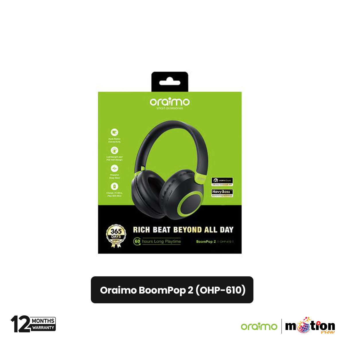Picture of Oraimo BoomPop 2 Wireless Headphones (OHP-610) - Black
