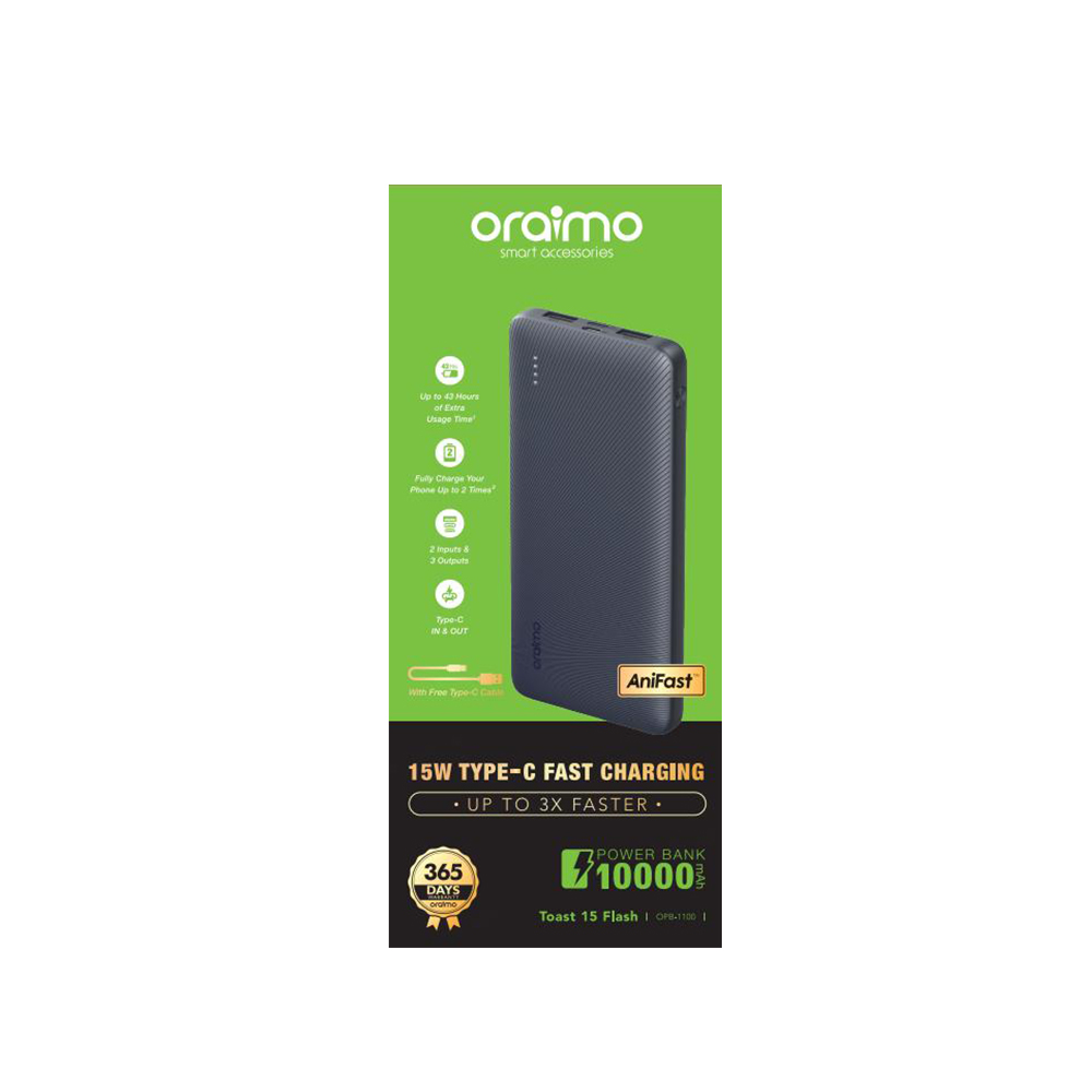 Picture of Oraimo 15W 10000mAh Power Bank Type C (OPB-1100) - Black