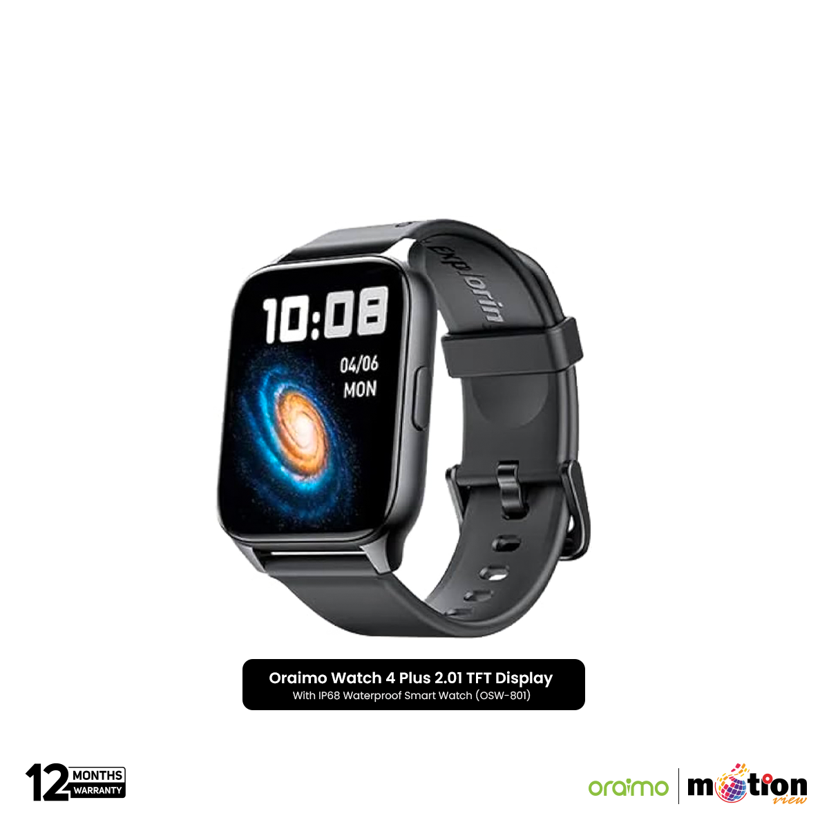 Picture of Oraimo Watch 4 Plus 2.01" TFT Display With IP68 Waterproof Smart Watch (OSW-801) - Black