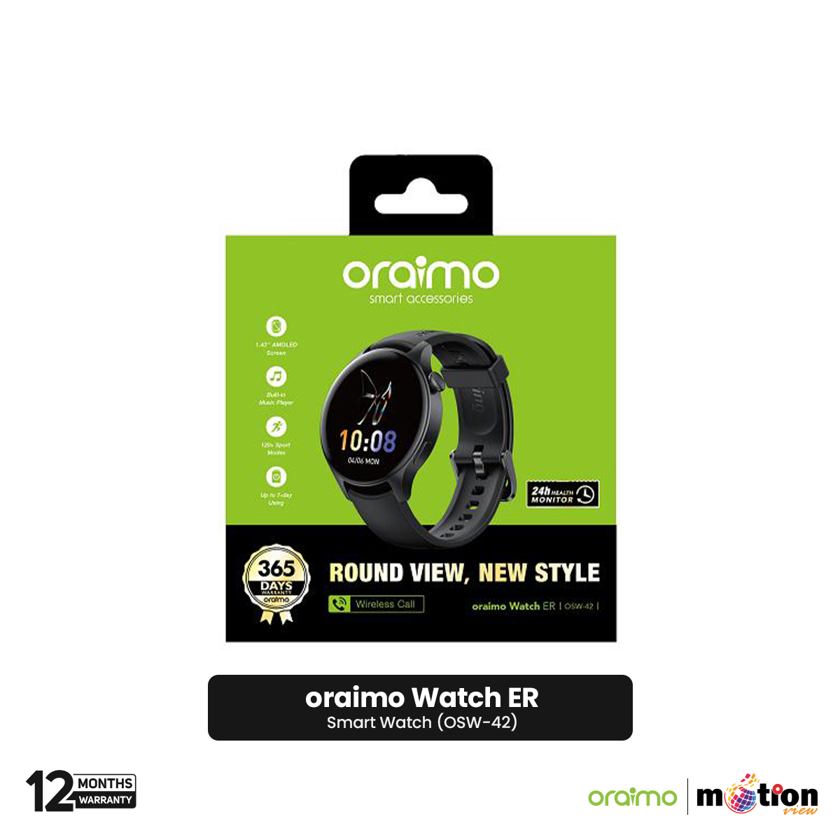 Picture of Oraimo Watch ER 1.43” AMOLED IP68 Smart Watch (OSW-42) - Black
