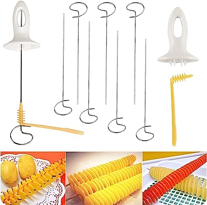 Picture of Spiral Chips Potato Cutter Set Stainless Steel Potato Twister Spiral Chips Potato Spiral Cutter with Handle & Spiral Cutter Sticks Potato Twister for Potato Tower